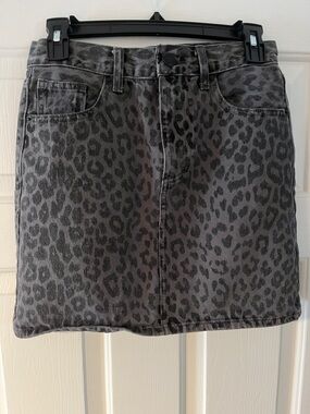 Lucky Brand Gray Leopard Print Denim Mini Skirt